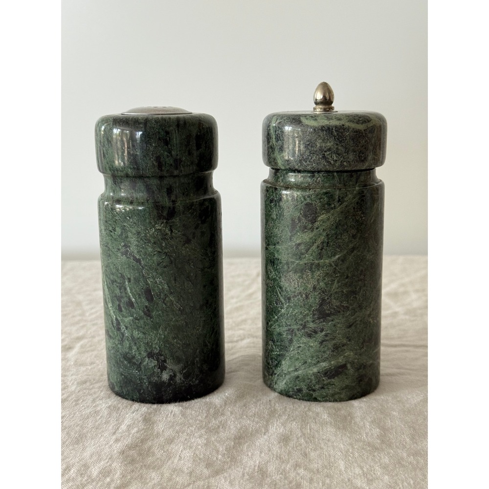 Forest Green MCM Marble Salt Pepper Shaker Mill Natural Stone Mid-Century Modern